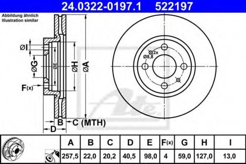 Disc frana FIAT 500 (312) (2007 - 2016) ATE 24.0322-0197.1 piesa NOUA