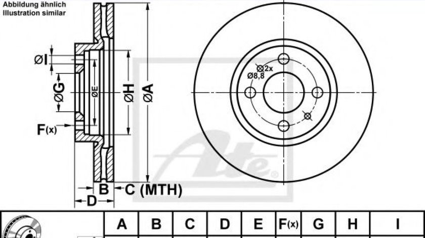 Disc frana FIAT 500 C (312) (2009 - 2016) ATE 24.0122-0197.1 piesa NOUA