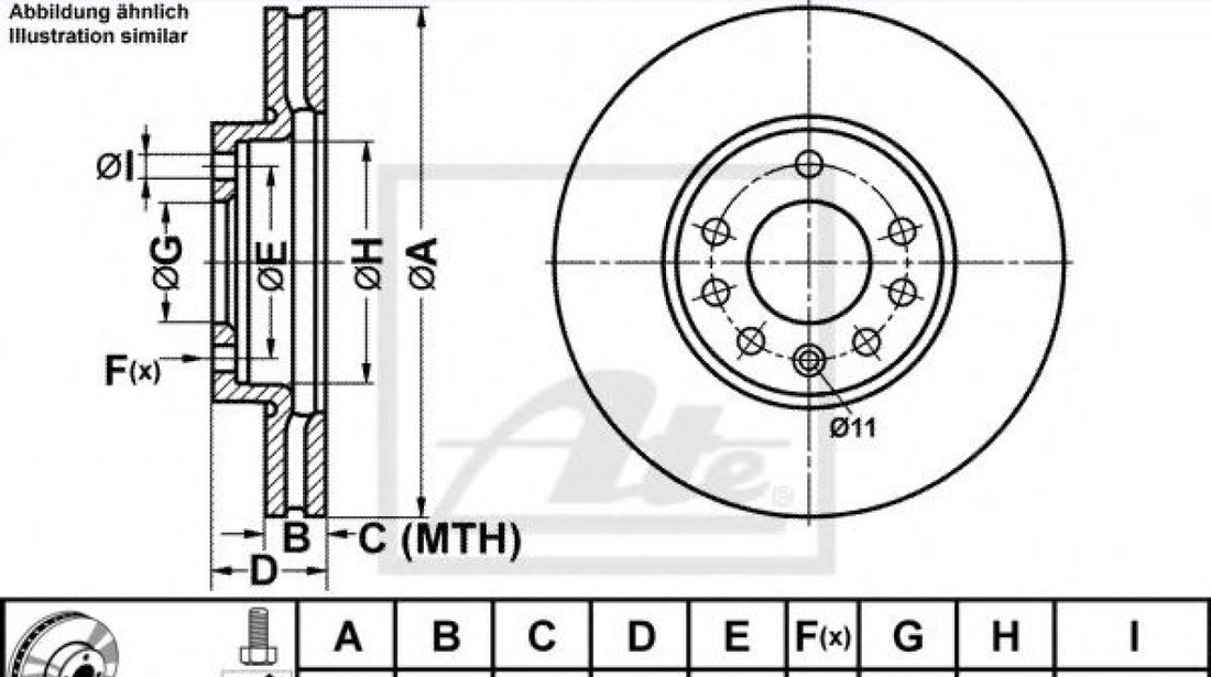 Disc frana FIAT CROMA (194) (2005 - 2016) ATE 24.0125-0141.1 piesa NOUA