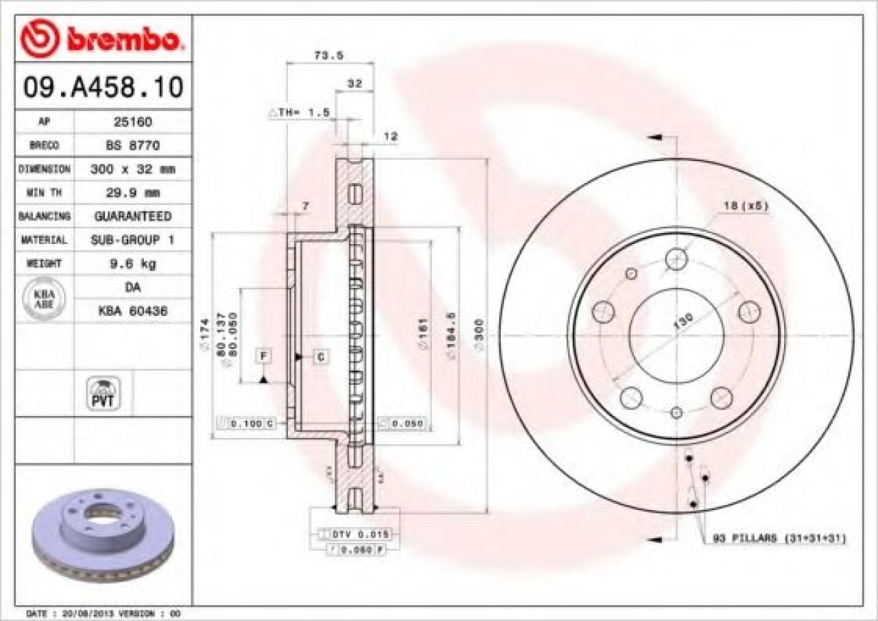 Disc frana FIAT DUCATO bus (250, 290) (2006 - 2016) BREMBO 09.A458.10 piesa NOUA