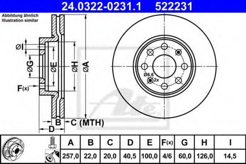 Disc frana FIAT GRANDE PUNTO (199) (2005 - 2016) ATE 24.0322-0231.1 piesa NOUA