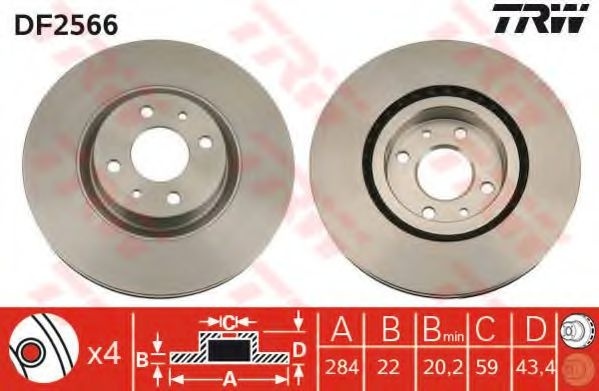 Disc frana FIAT IDEA (350) (2003 - 2016) TRW DF2566 piesa NOUA