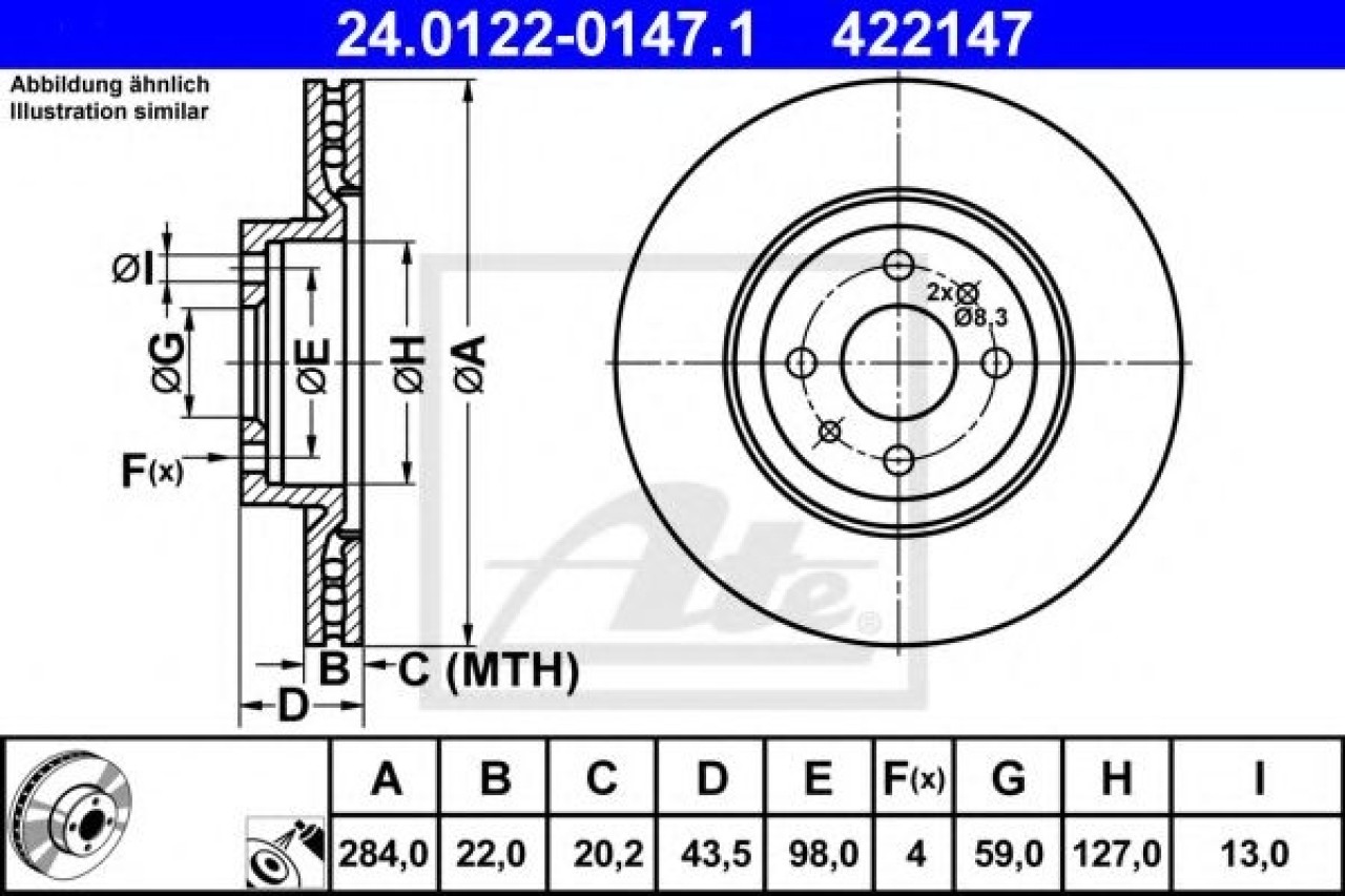 Disc frana FIAT LINEA (323) (2007 - 2016) ATE 24.0122-0147.1 piesa NOUA