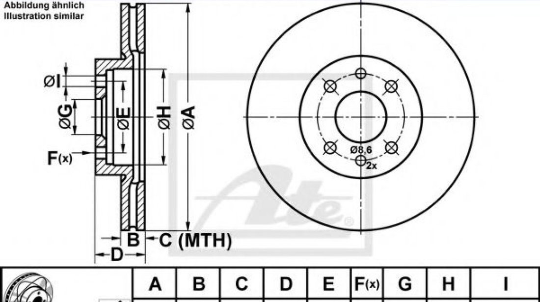 Disc frana FIAT MAREA Weekend (185) (1996 - 2007) ATE 24.0320-0142.1 piesa NOUA