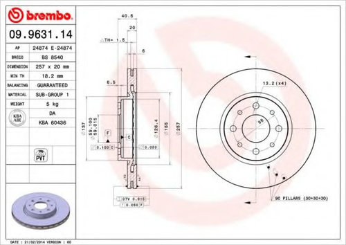 Disc frana FIAT MAREA Weekend (185) (1996 - 2007) BREMBO 09.9631.14 piesa NOUA