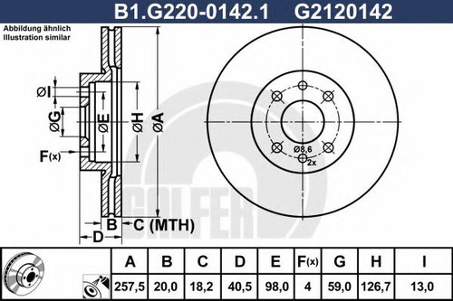 Disc frana FIAT PUNTO (176) (1993 - 1999) GALFER B1.G220-0142.1 piesa NOUA