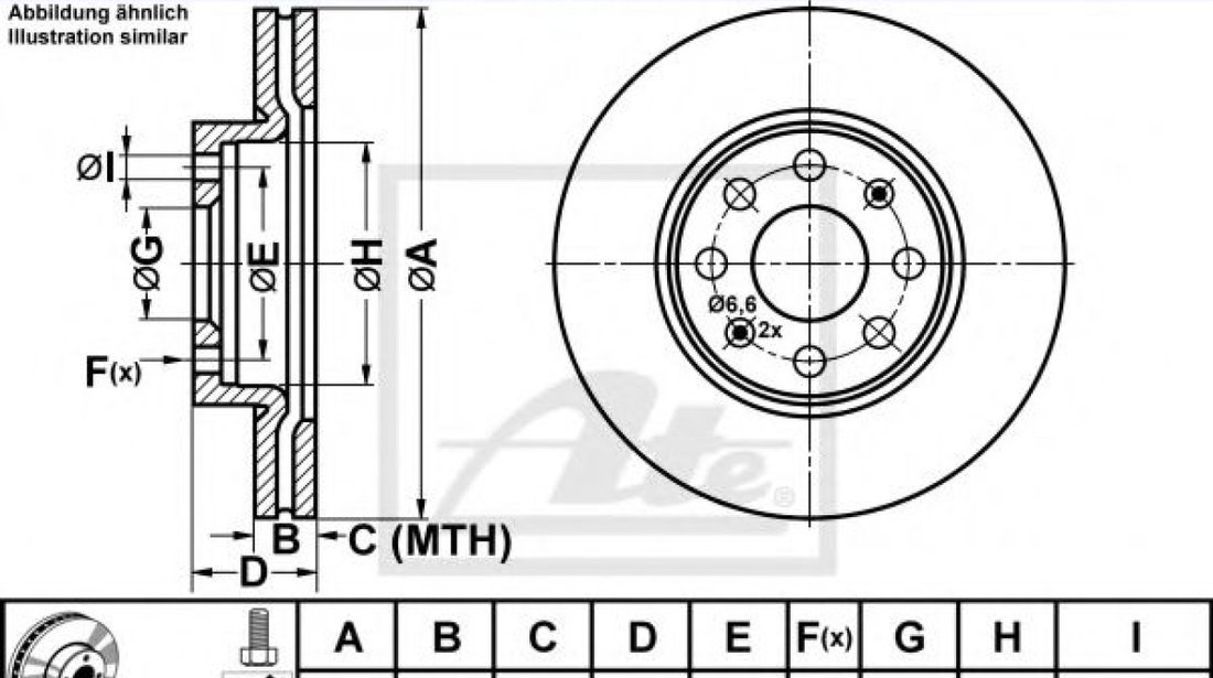 Disc frana FIAT PUNTO (188) (1999 - 2016) ATE 24.0122-0231.1 piesa NOUA