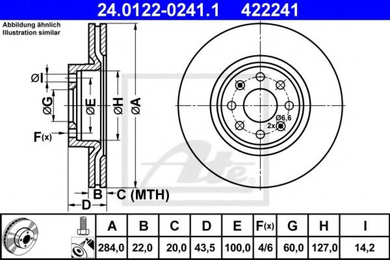 Disc frana FIAT PUNTO EVO (199) (2008 - 2016) ATE 24.0122-0241.1 piesa NOUA