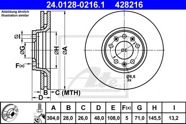 Disc frana FIAT SCUDO (272, 270) (2007 - 2016) ATE 24.0128-0216.1 piesa NOUA