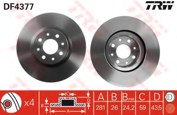 Disc frana FIAT STILO (192) (2001 - 2010) TRW DF4377 piesa NOUA