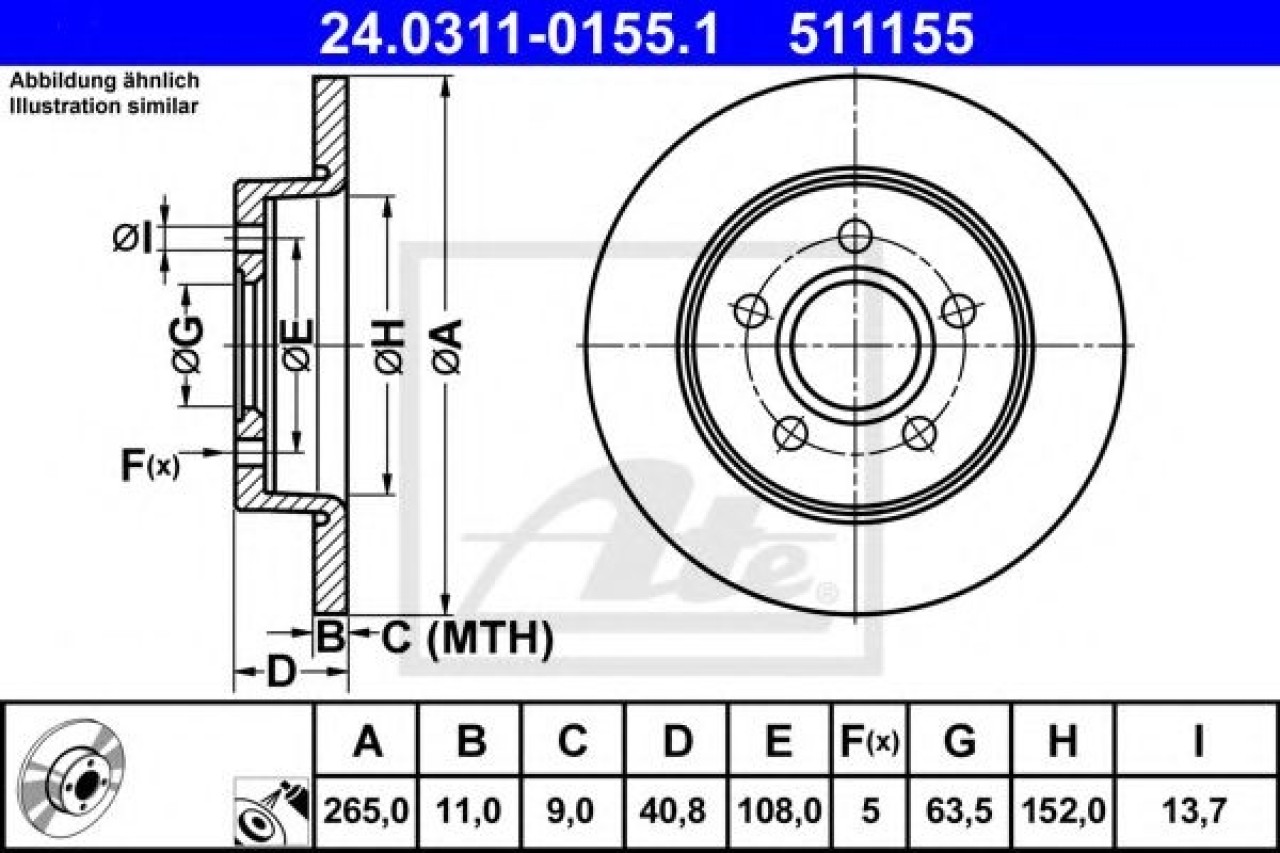 Disc frana FORD C-MAX (DM2) (2007 - 2016) ATE 24.0311-0155.1 piesa NOUA