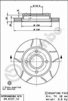 Disc frana FORD COURIER (J3, J5) (1996 - 2016) BREMBO 09.6727.77 piesa NOUA