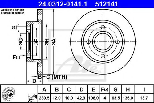 Disc frana FORD FIESTA IV (JA, JB) (1995 - 2002) ATE 24.0312-0141.1 piesa NOUA