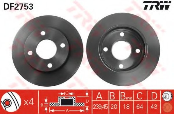 Disc frana FORD FIESTA IV (JA, JB) (1995 - 2002) TRW DF2753 piesa NOUA