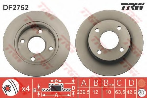 Disc frana FORD FIESTA IV (JA, JB) (1995 - 2002) TRW DF2752 piesa NOUA