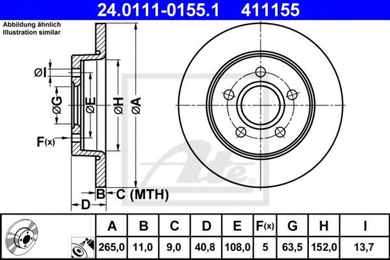 Disc frana FORD FOCUS C-MAX (2003 - 2007) ATE 24.0111-0155.1 piesa NOUA