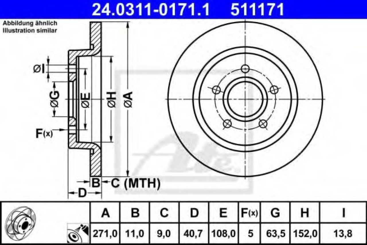 Disc frana FORD FOCUS III (2010 - 2016) ATE 24.0311-0171.1 piesa NOUA