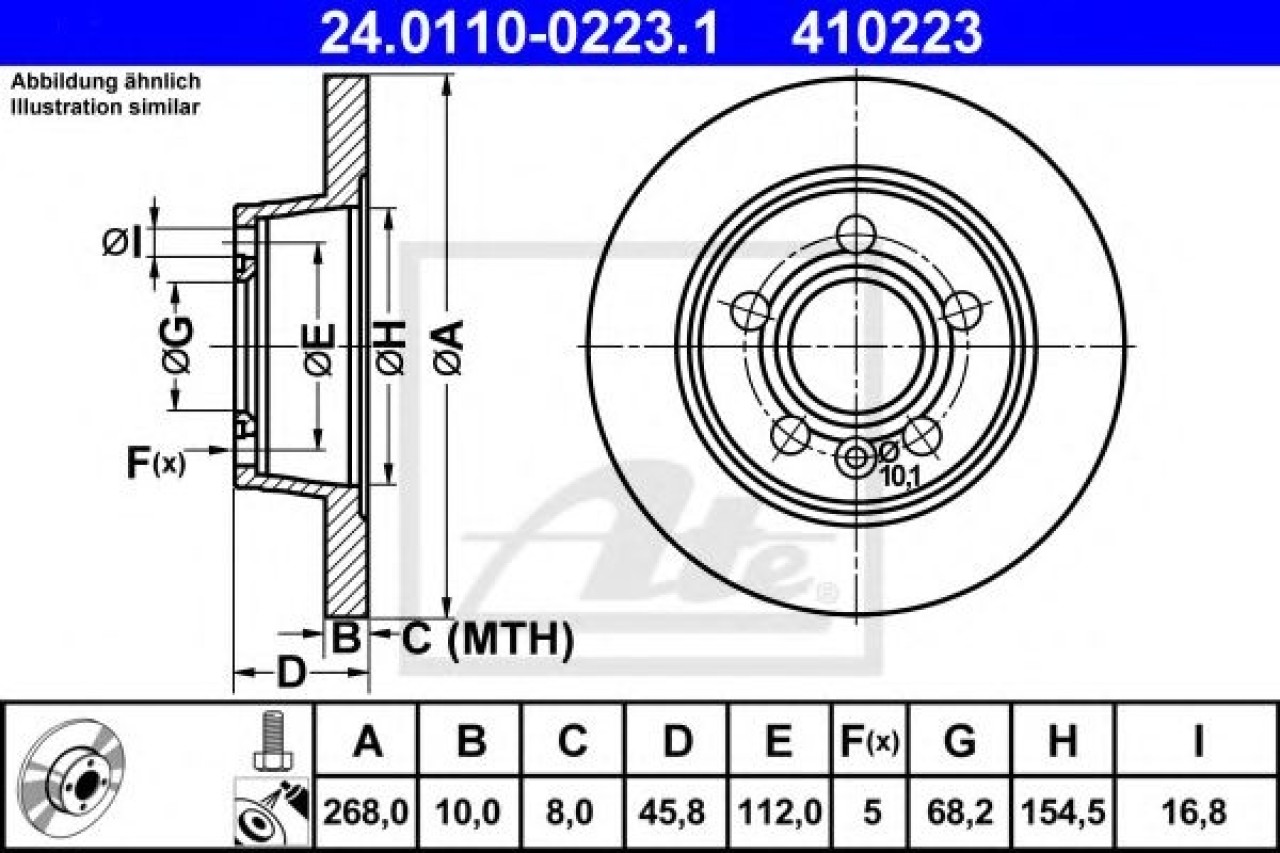 Disc frana FORD GALAXY (WGR) (1995 - 2006) ATE 24.0110-0223.1 piesa NOUA