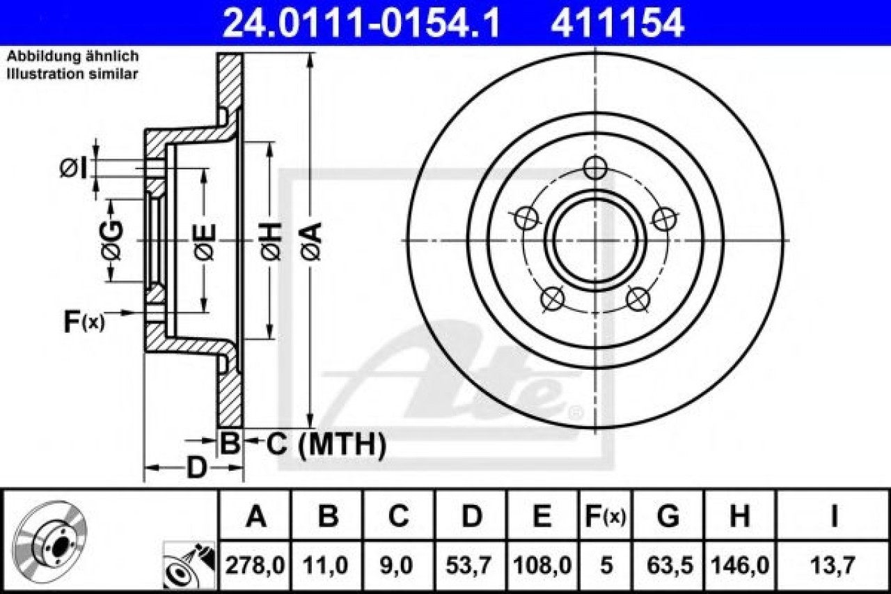 Disc frana FORD TOURNEO CONNECT (2002 - 2016) ATE 24.0111-0154.1 piesa NOUA