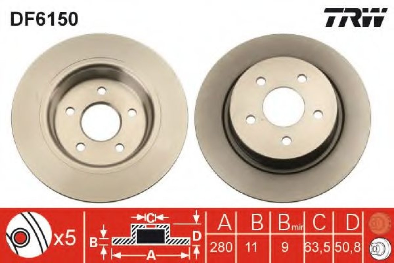 Disc frana FORD TOURNEO CONNECT / GRAND TOURNEO CONNECT combi (2013 - 2016) TRW DF6150 piesa NOUA