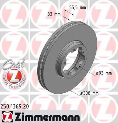 Disc frana FORD TRANSIT bus (2013 - 2016) ZIMMERMANN 250.1369.20 piesa NOUA