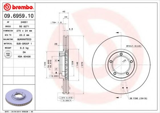 Disc frana FORD TRANSIT caroserie (E) (1994 - 2000) BREMBO 09.6959.10 piesa NOUA