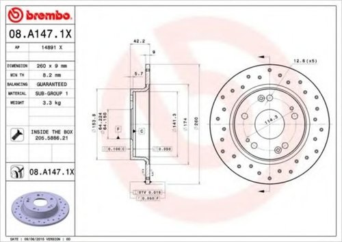 Disc frana HONDA CIVIC VII Limuzina (ES) (2000 - 2006) BREMBO 08.A147.1X piesa NOUA