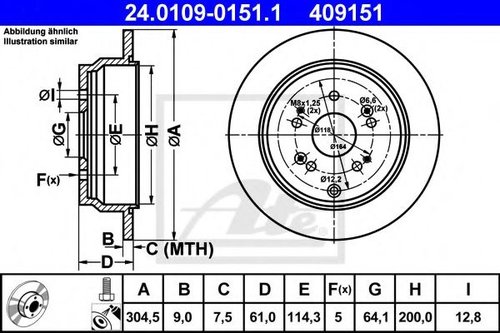 Disc frana HONDA CR-V II (RD) (2001 - 2006) ATE 24.0109-0151.1 piesa NOUA