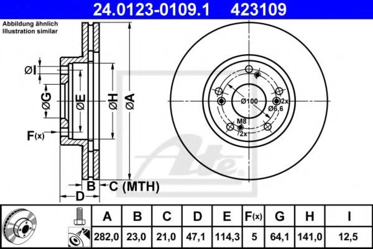 Disc frana HONDA STREAM (RN) (2001 - 2016) ATE 24.0123-0109.1 piesa NOUA