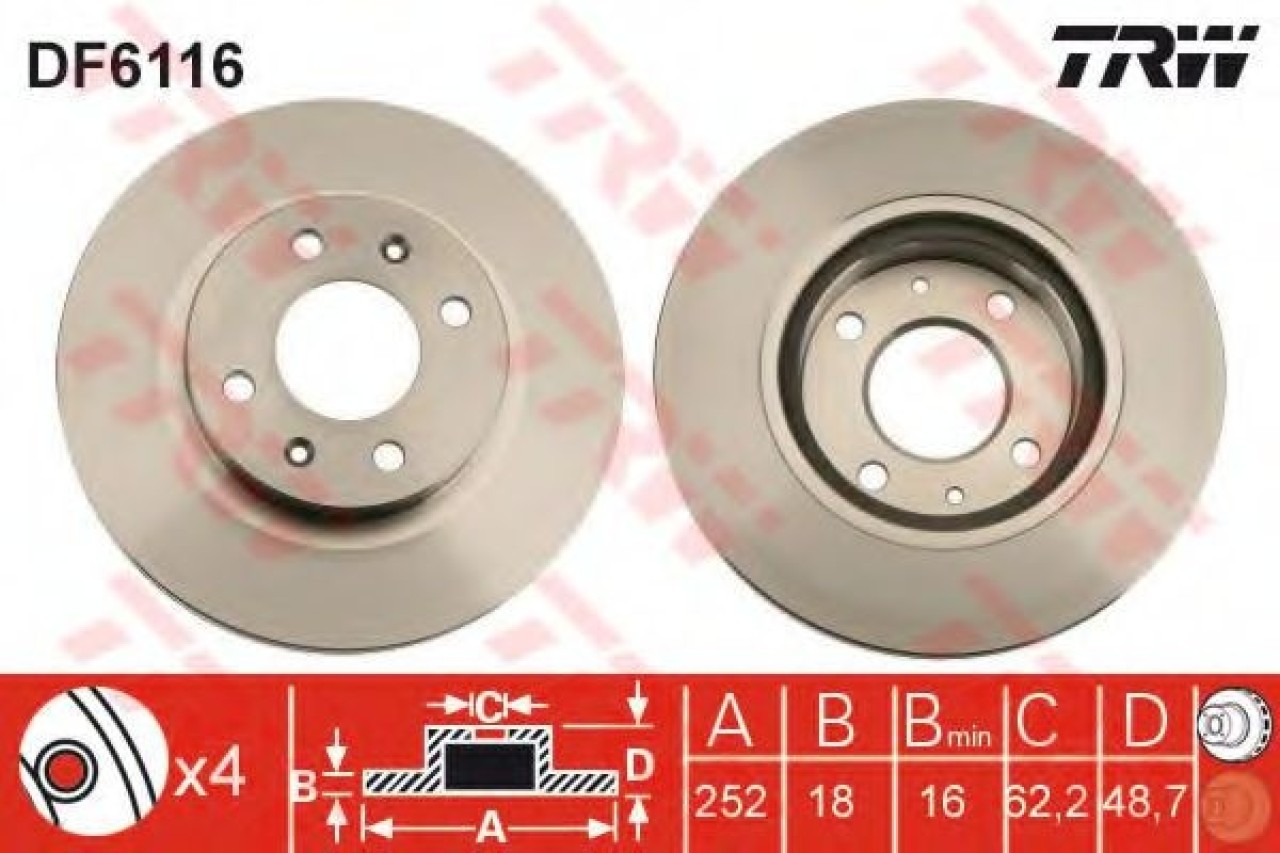 Disc frana HYUNDAI i10 (IA) (2013 - 2016) TRW DF6116 piesa NOUA