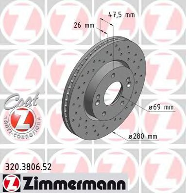 Disc frana HYUNDAI i30 CW (FD) (2007 - 2012) ZIMMERMANN 320.3806.52 piesa NOUA