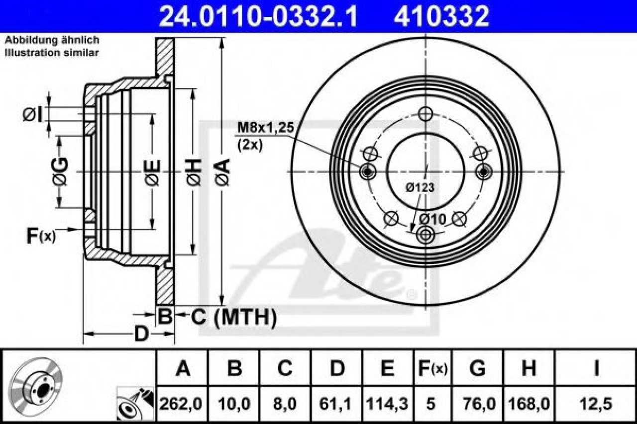 Disc frana HYUNDAI i30 CW (GD) (2012 - 2016) ATE 24.0110-0332.1 piesa NOUA