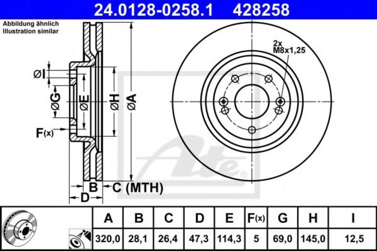 Disc frana HYUNDAI i40 CW (VF) (2011 - 2016) ATE 24.0128-0258.1 piesa NOUA