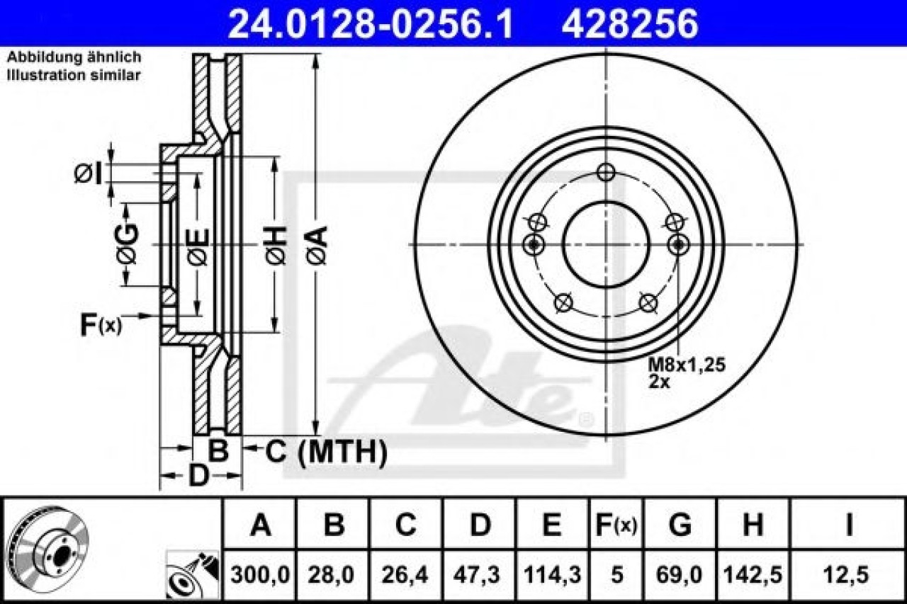 Disc frana HYUNDAI ix35 (LM, EL, ELH) (2009 - 2016) ATE 24.0128-0256.1 piesa NOUA