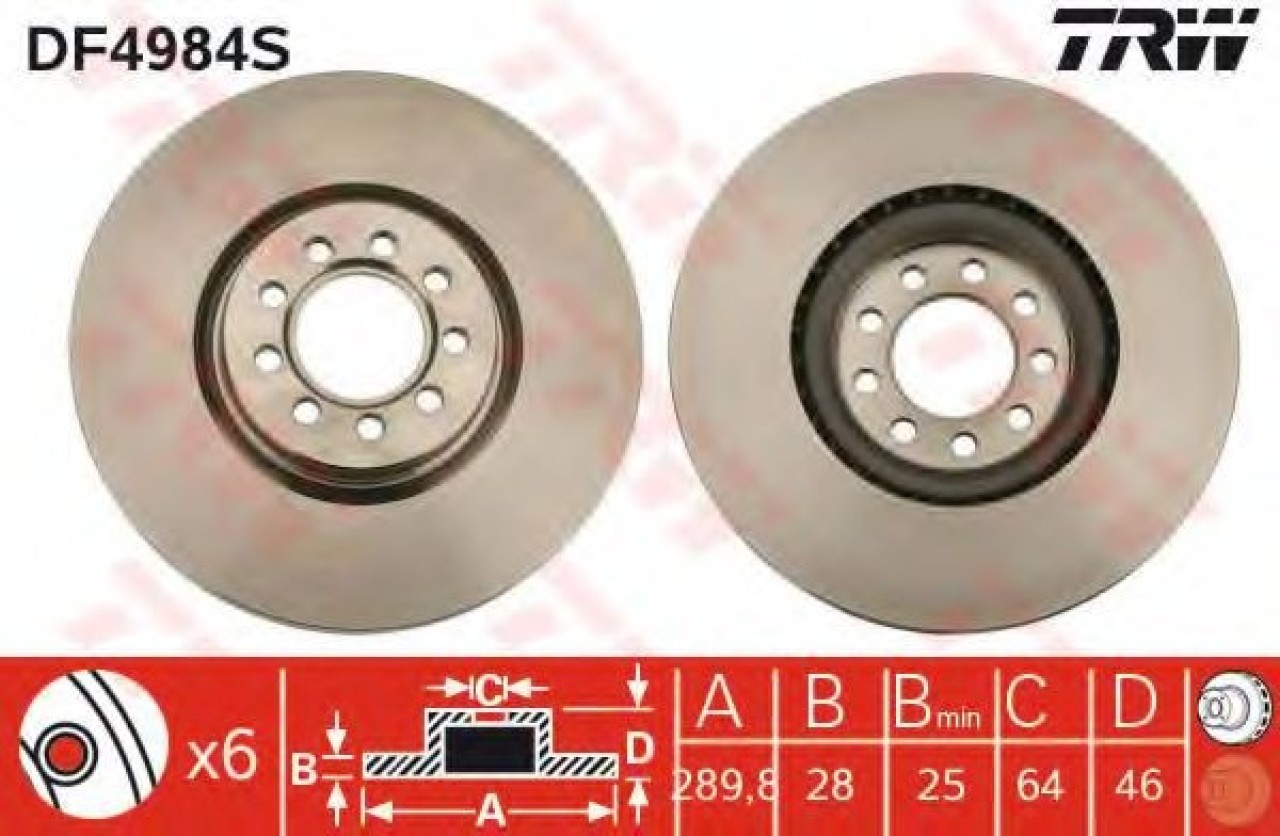 Disc frana IVECO DAILY V autobasculanta (2011 - 2014) TRW DF4984S piesa NOUA