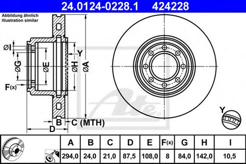 Disc frana IVECO DAILY V platou / sasiu (2011 - 2014) ATE 24.0124-0228.1 piesa NOUA