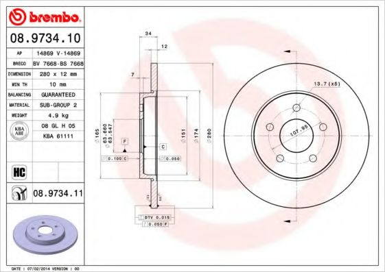 Disc frana JAGUAR X-TYPE Estate (CF1) (2003 - 2009) BREMBO 08.9734.10 piesa NOUA