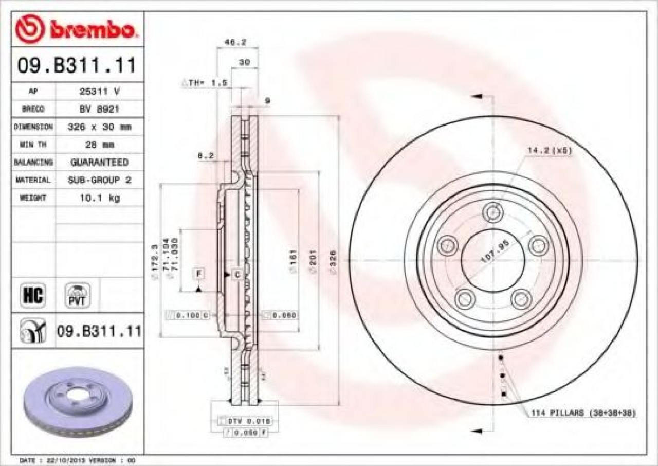 Disc frana JAGUAR XF (CC9) (2008 - 2015) BREMBO 09.B311.11 piesa NOUA