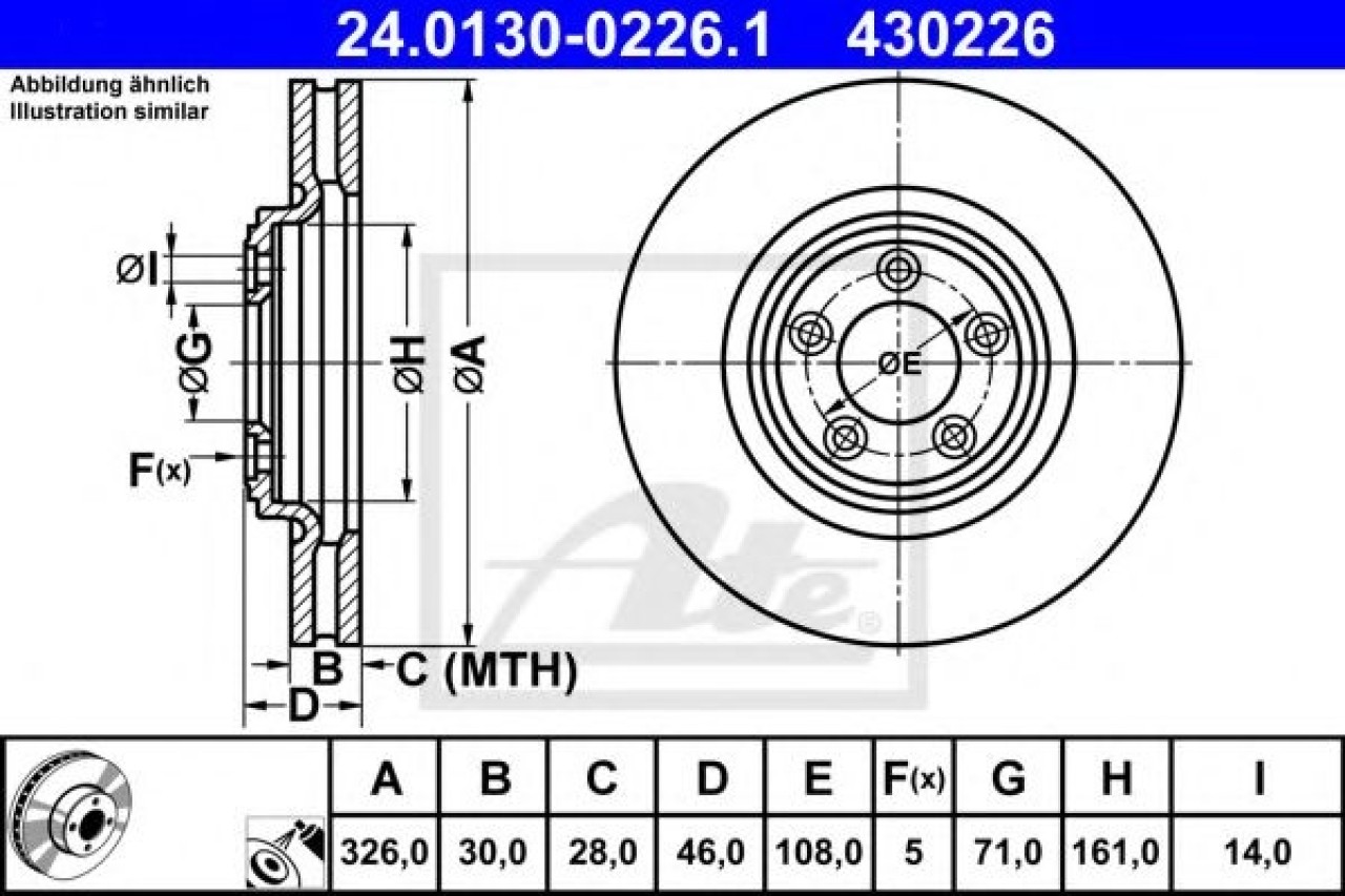 Disc frana JAGUAR XJ (N3, X350, X358) (2003 - 2009) ATE 24.0130-0226.1 piesa NOUA