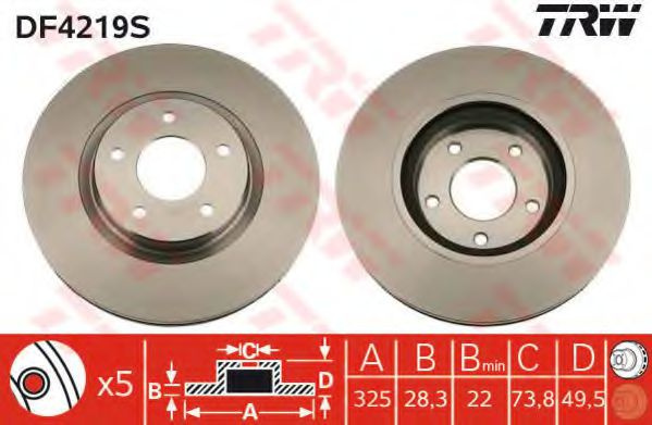 Disc frana JAGUAR XJ (NAW, NBW) (1996 - 2003) TRW DF4219S piesa NOUA