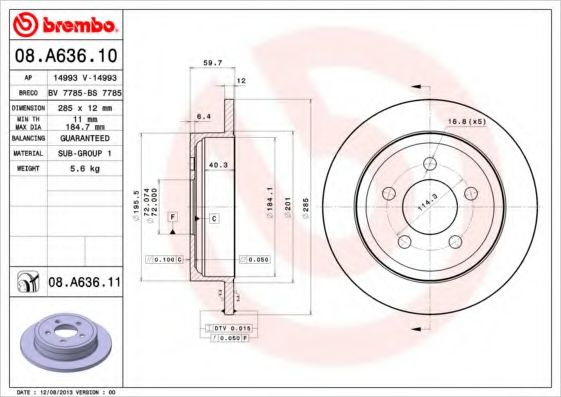 Disc frana JEEP WRANGLER II (TJ) (1996 - 2008) BREMBO 08.A636.11 piesa NOUA