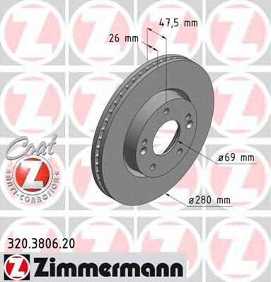 Disc frana KIA CARENS III (UN) (2006 - 2013) ZIMMERMANN 320.3806.20 piesa NOUA