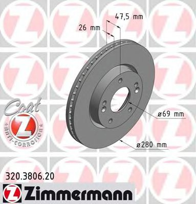 Disc frana KIA MAGENTIS (MG) (2005 - 2016) ZIMMERMANN 320.3806.20 piesa NOUA