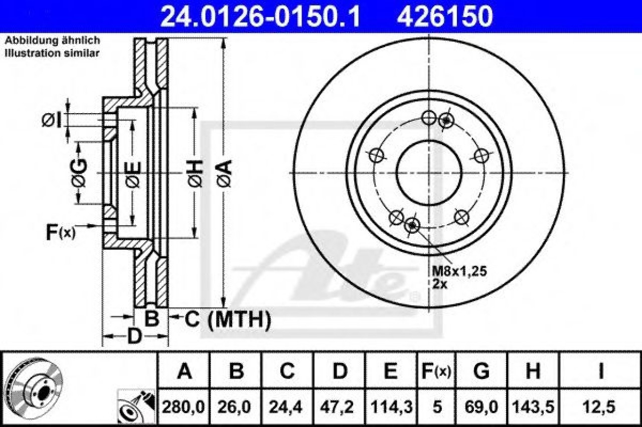 Disc frana KIA PRO CEED (ED) (2008 - 2013) ATE 24.0126-0150.1 piesa NOUA