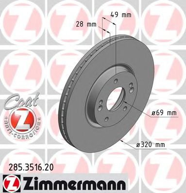 Disc frana KIA SORENTO II (XM) (2009 - 2015) ZIMMERMANN 285.3516.20 piesa NOUA