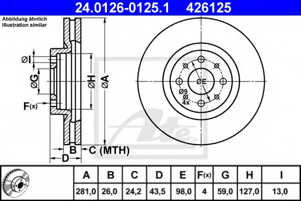 Disc frana LANCIA DELTA III (844) (2008 - 2014) ATE 24.0126-0125.1 piesa NOUA