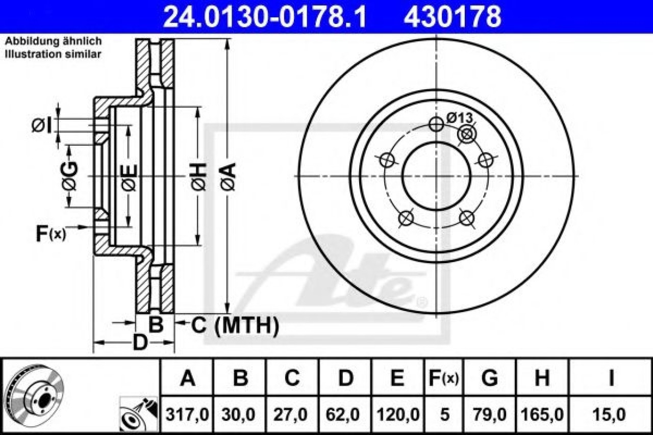 Disc frana LAND ROVER DISCOVERY III (LA, TAA) (2004 - 2009) ATE 24.0130-0178.1 piesa NOUA