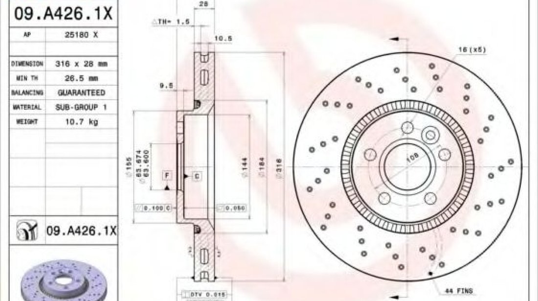 Disc frana LAND ROVER FREELANDER 2 (LF, FA) (2006 - 2014) BREMBO 09.A426.1X piesa NOUA