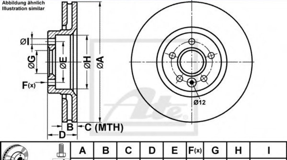 Disc frana LAND ROVER FREELANDER 2 (LF, FA) (2006 - 2014) ATE 24.0128-0162.1 piesa NOUA