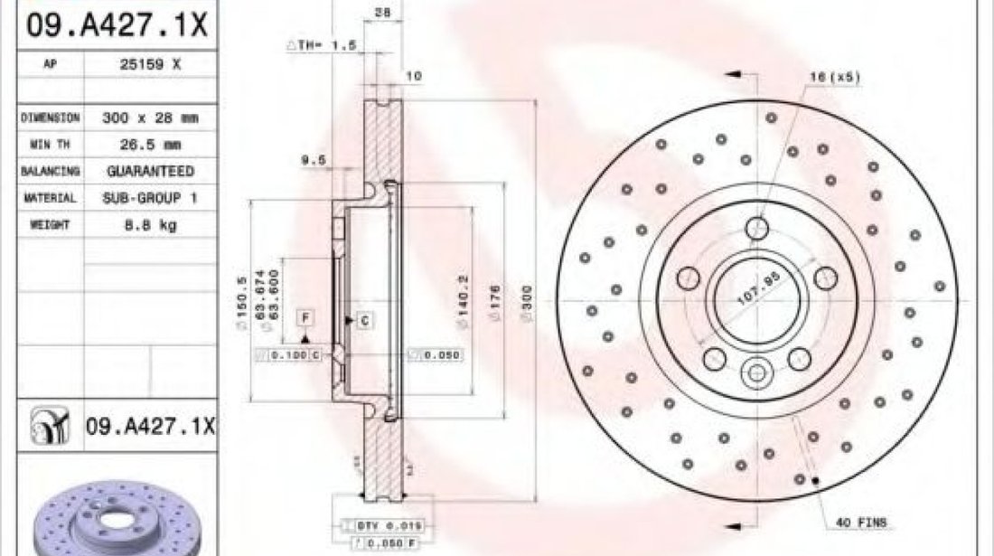 Disc frana LAND ROVER RANGE ROVER EVOQUE (LV) (2011 - 2016) BREMBO 09.A427.1X piesa NOUA